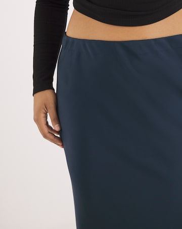 Navy Stretch Satin Maxi Skirt