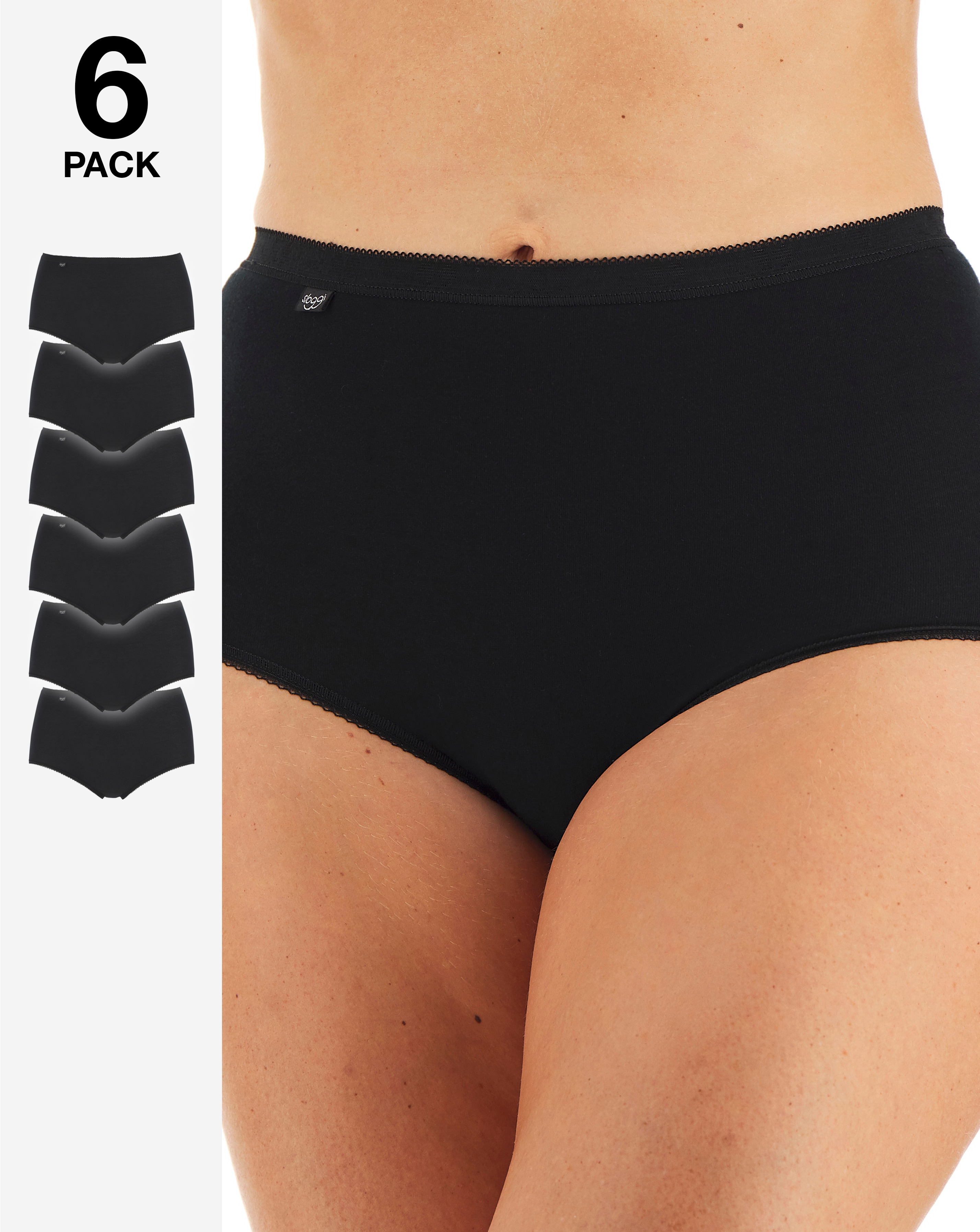 Sloggi (6 Pack) Cotton Basic Maxi Knickers, Black, Skintone or White