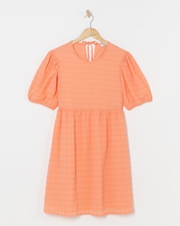 Simply Be Coral Check Bow Detail Smock Dress