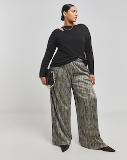 Gold Metallic Pleated Wide Leg Trousers