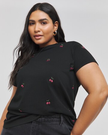 Black Cherries Embroidered T-Shirt