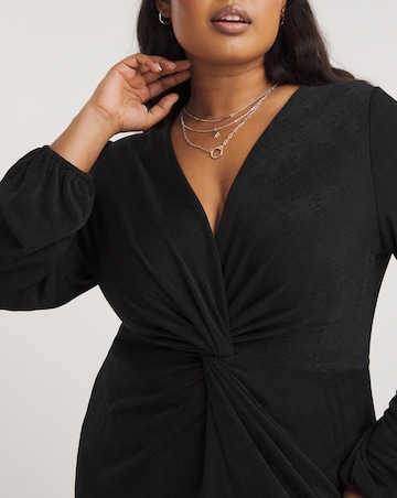 Black Slinky Knot Front Midi Dress