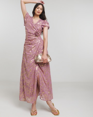 Maya Curve Foiled Print Rosetta Maxi Dress