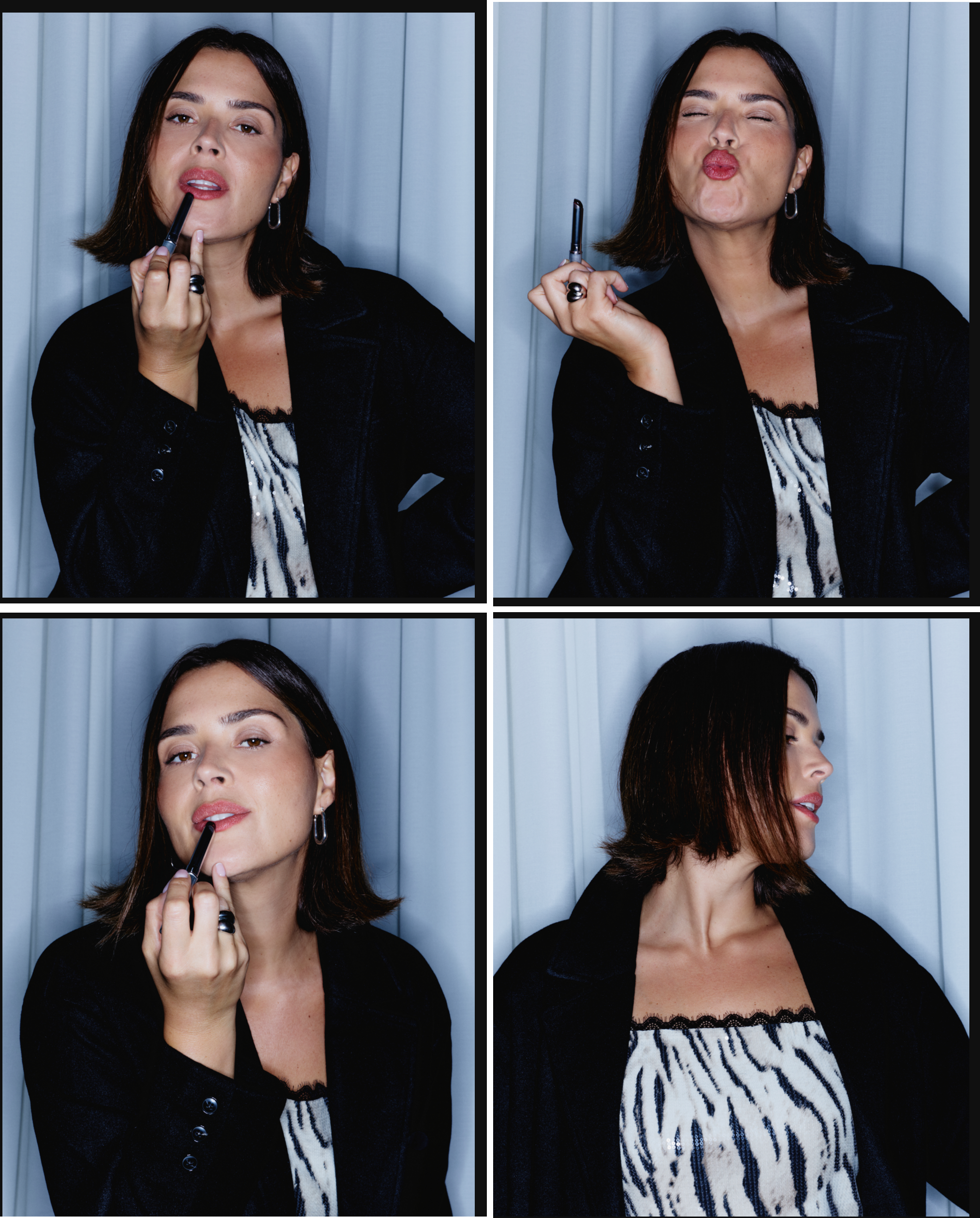 Photo booth applying lipstick