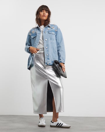 Light Wash Brooched Embellished Jacket