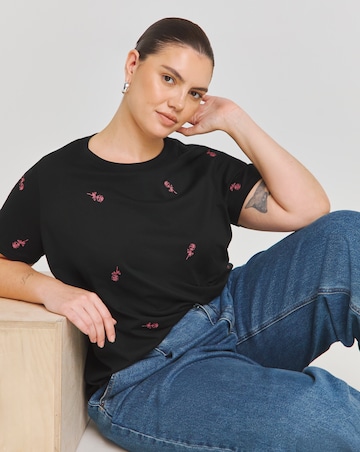 Black Roses Embroidered T-Shirt