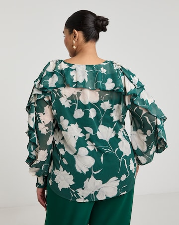 Joanna Hope Crinkle Chiffon Ruffle Blouse