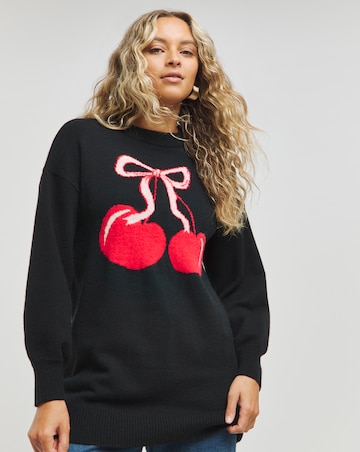 Black Cherry Graphic Longline Jumper