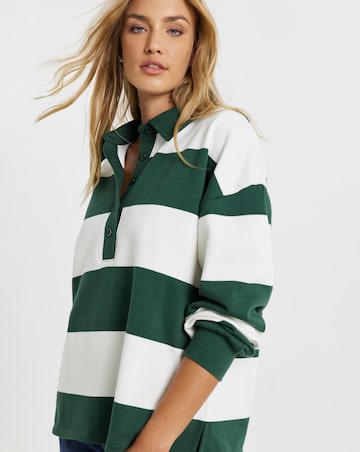 Green & White Stripe Polo Neck Sweatshirt