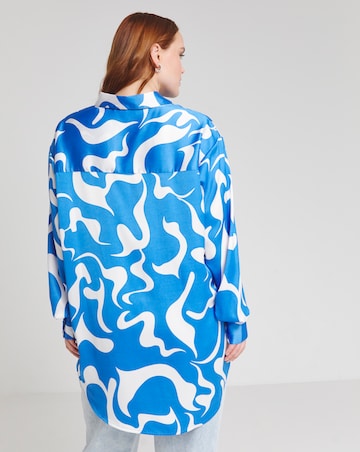 Simply Be Blue Swirl Print Relaxed Satin Long Sleeve Shirt