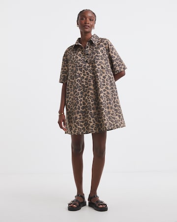 Leopard Print Boxy Shirt Dress