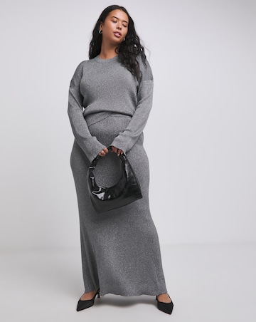 Gunmetal Metallic Rib Fluted Sleeve Jumper