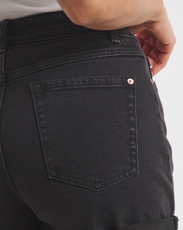 Simply Be Washed Black Authentic Denim Loose Mom Short