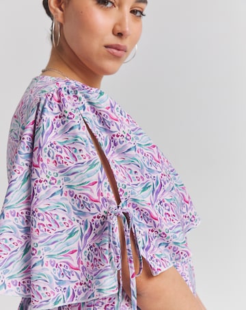 Little Mistress Print Angel Sleeve Pleated Midaxi Dress