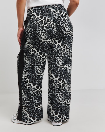 Mono Leopard Print Side Stripe Wide Leg Trousers