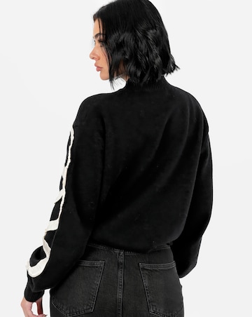 Lovedrobe Black Jumper With Contrasting Satin Squiggle Applique