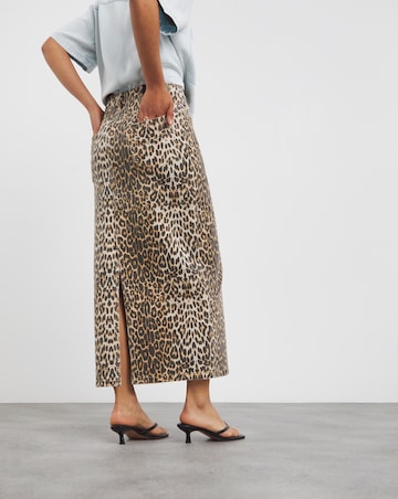 Leopard Print Denim Maxi Skirt