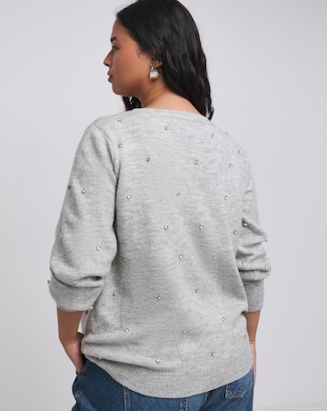 Grey Marl Diamante Wrap Jumper
