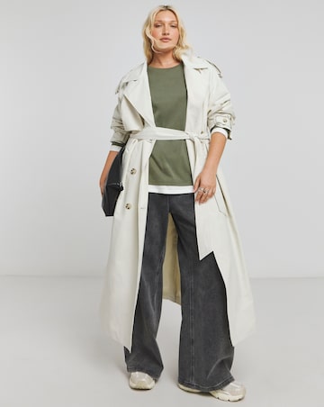 Khaki & Cream Long Sleeve Side Split T-Shirt