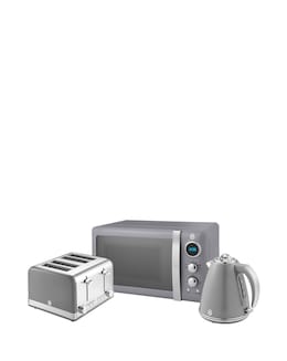 Swan Retro Grey Kettle, 4 Slice Toaster and Microwave Bundle
