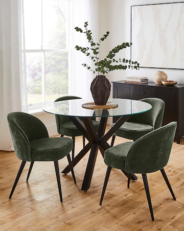 Bodie Black Dining Table with 4 Emilie Chenille Chairs