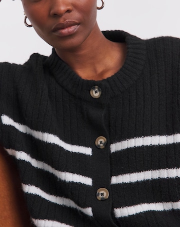 Simply Be Cosy Yarn Mono Stripe Crew Neck Ribbed Cardigan