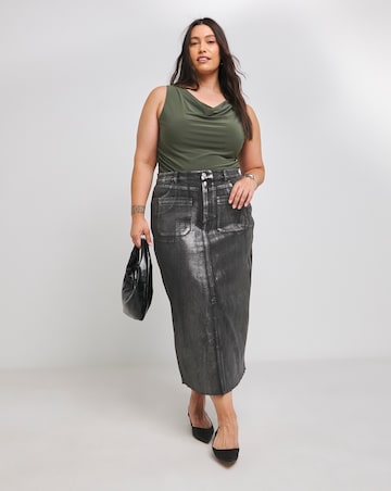 Khaki Jersey Cowl Neck Top