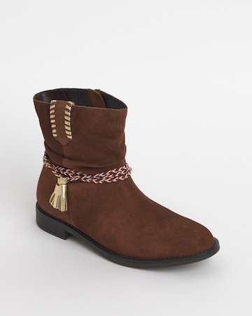 Joe Browns Brown Suede Tassel Braid Ankle Boot -Wide Fit (E)