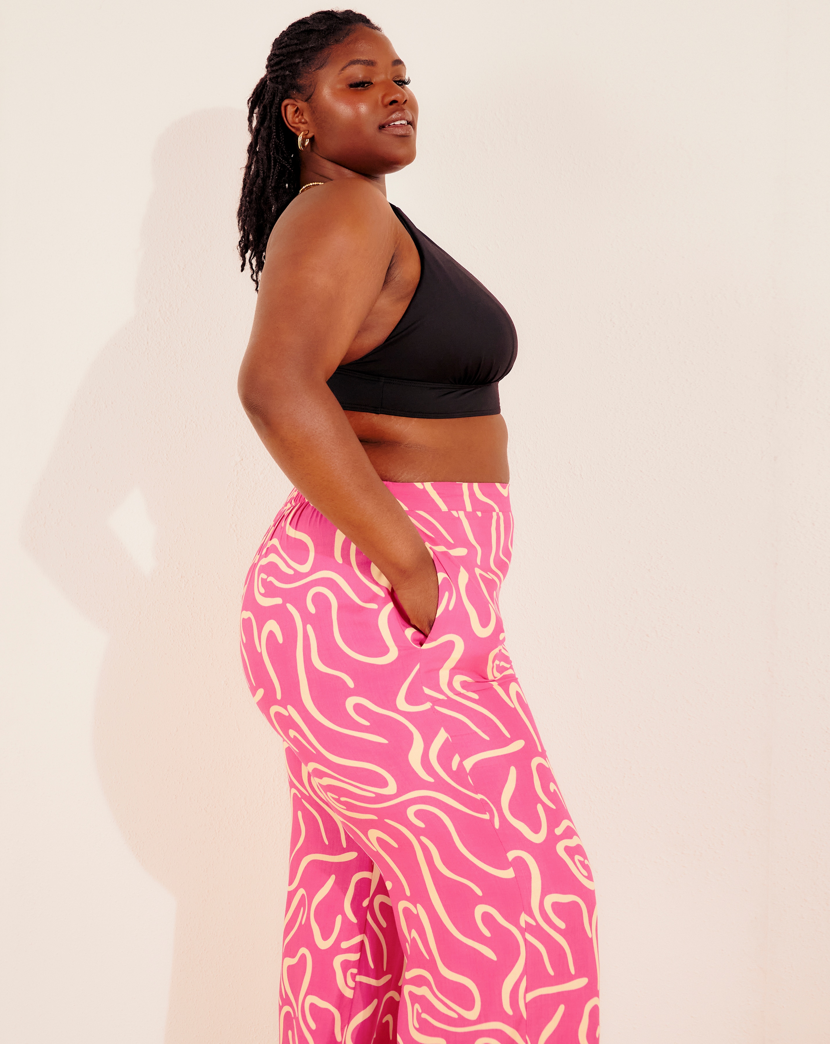 Printed wide leg trousers sales