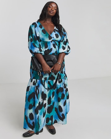 Simply Be Blue Animal Textured Balloon Sleeve Maxi Dress