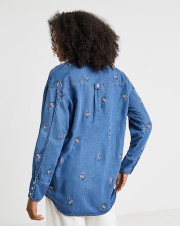Mid Wash Floral Embroidered Shirt with Lyocell