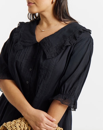 Black Collar Detail Smock Dress