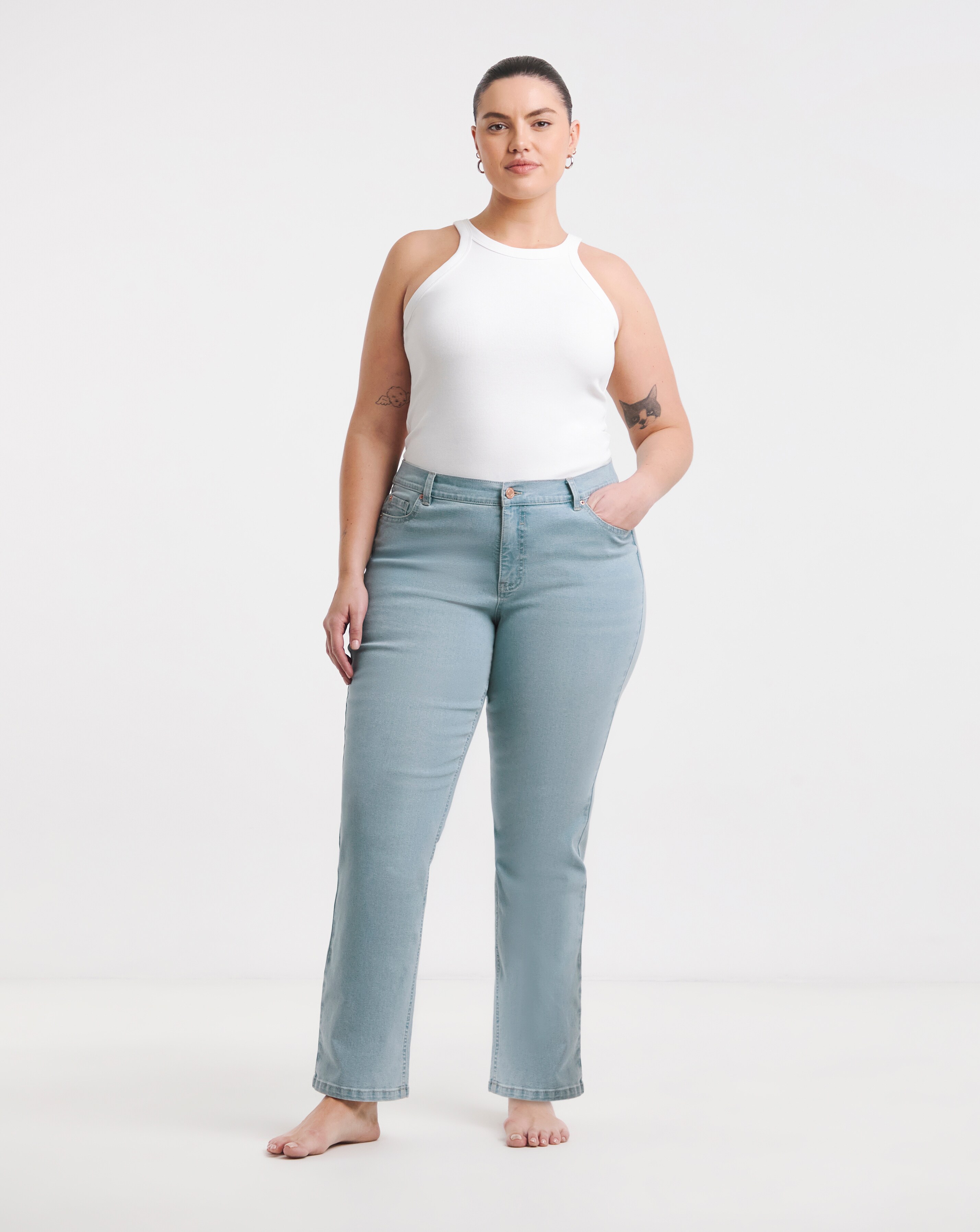 Simply Be Womens 24/7 Stretch Straight Leg Jeans - Light Wash