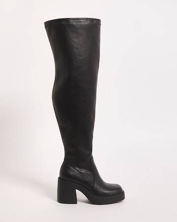 Birdie Stretch Over The Knee Heeled Boots Extra Wide EEE Fit Super Curvy Calf