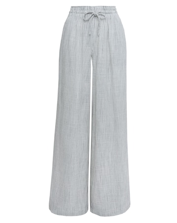 Ivory Stripe Tie Waist Wide Leg Linen Trousers