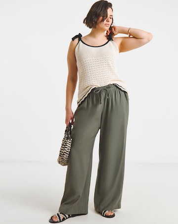 Twill Drawstring Wide Leg Trousers