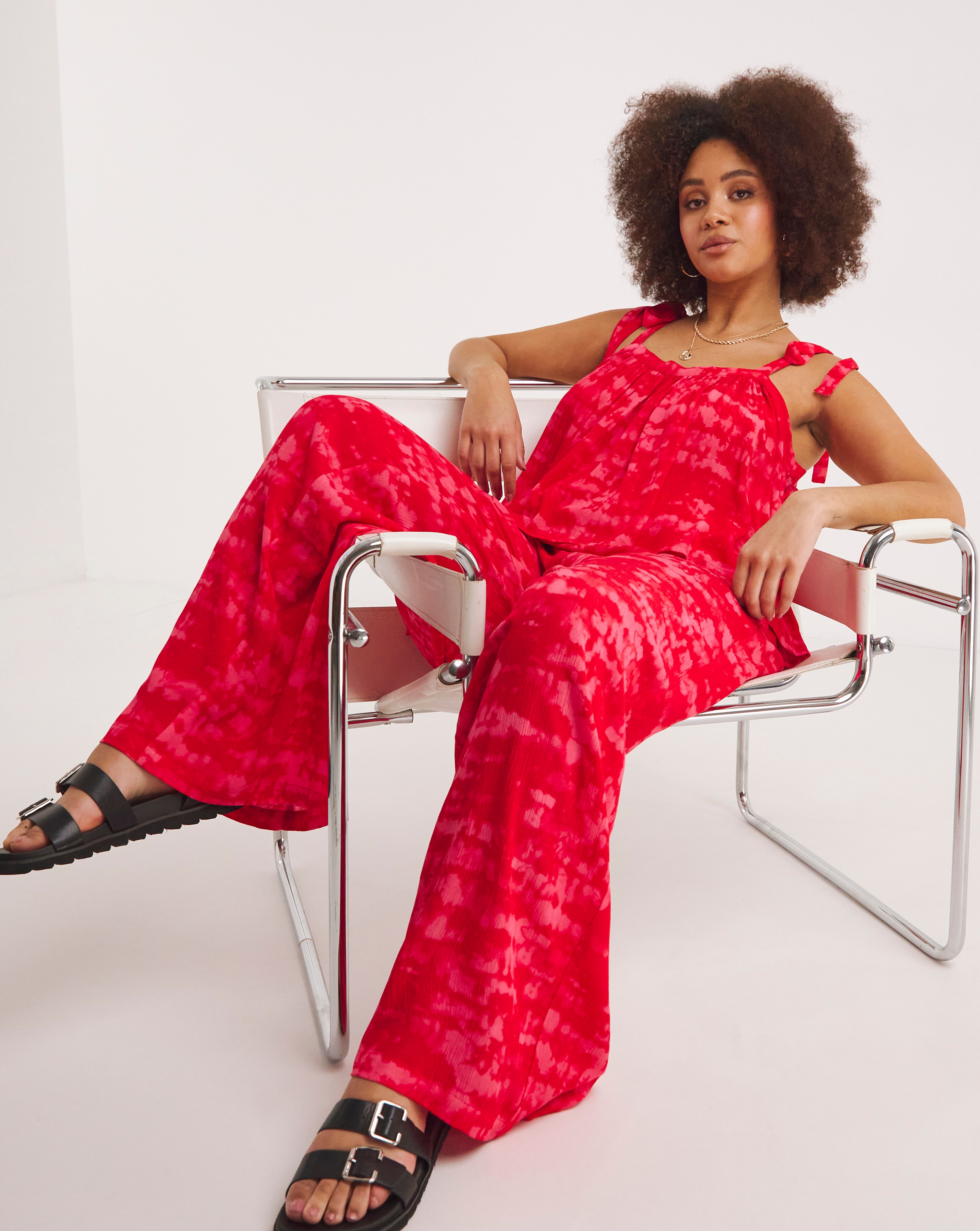 Pink Tie Dye Crinkle Tie Waist Wide Leg Trouser Simply Be