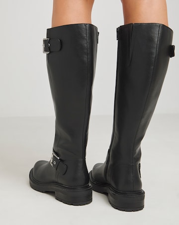 Eden Buckle Detail Knee High Boots Extra Wide EEE Fit Super Curvy Calf