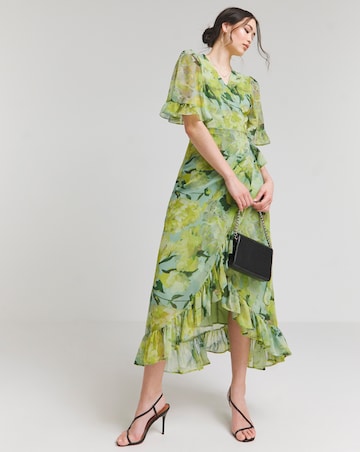 Hope & Ivy Mirren Green Flutter Sleeve Wrap Maxi Dress