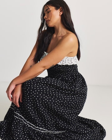 Figleaves Tiered Maxi Bandeau Spot Print Beach Dress