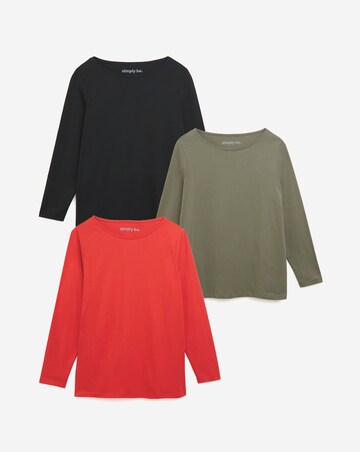 Black, Red & Khaki Pack 3 of Slash Neck Tops
