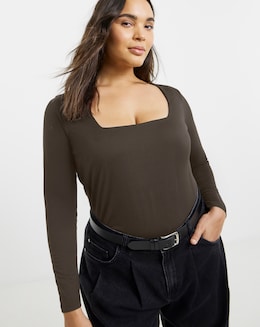 Chocolate Long Sleeve Square Neck Top