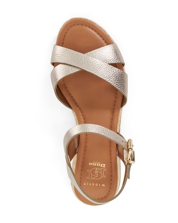 Dune Littleton Gold Leather Wedge Sandals - Wide Fit (E)