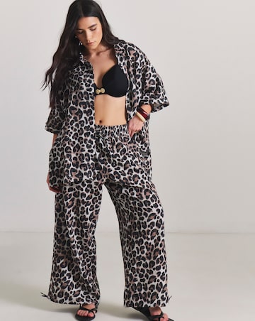 Oversized Leopard Print Shirt And Trouser Beach Co-Ord Set