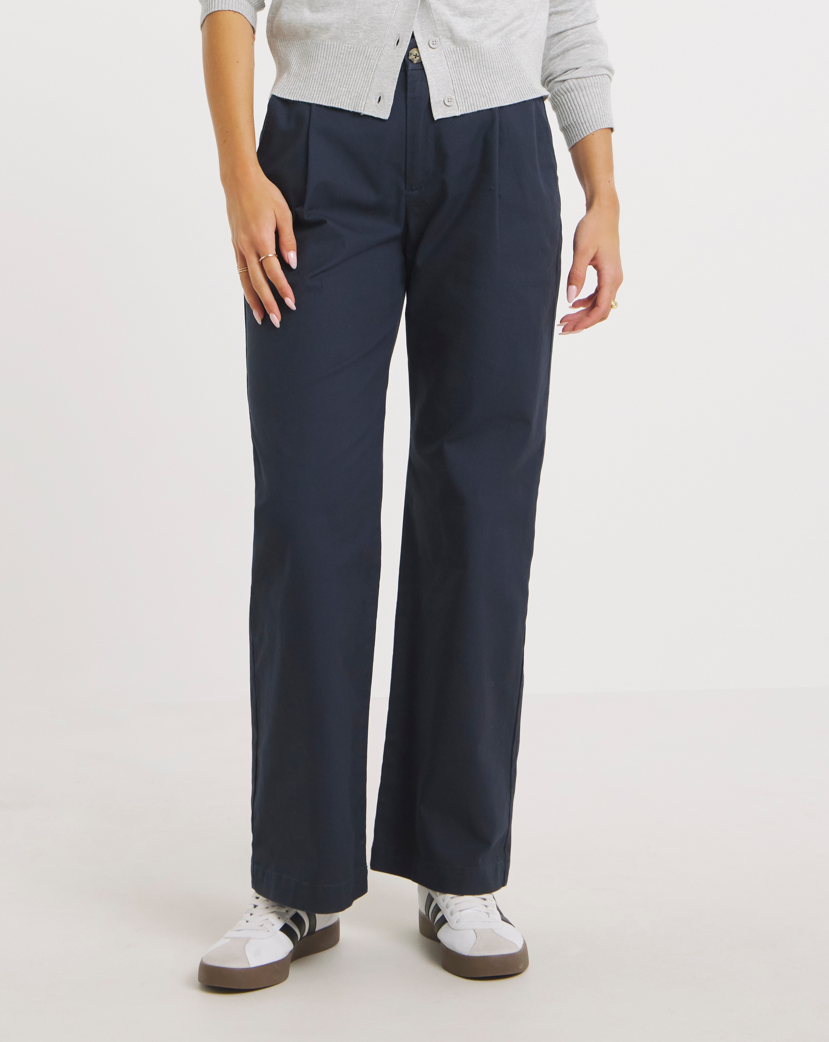 Navy Wide Leg Chino Trousers | Simply Be
