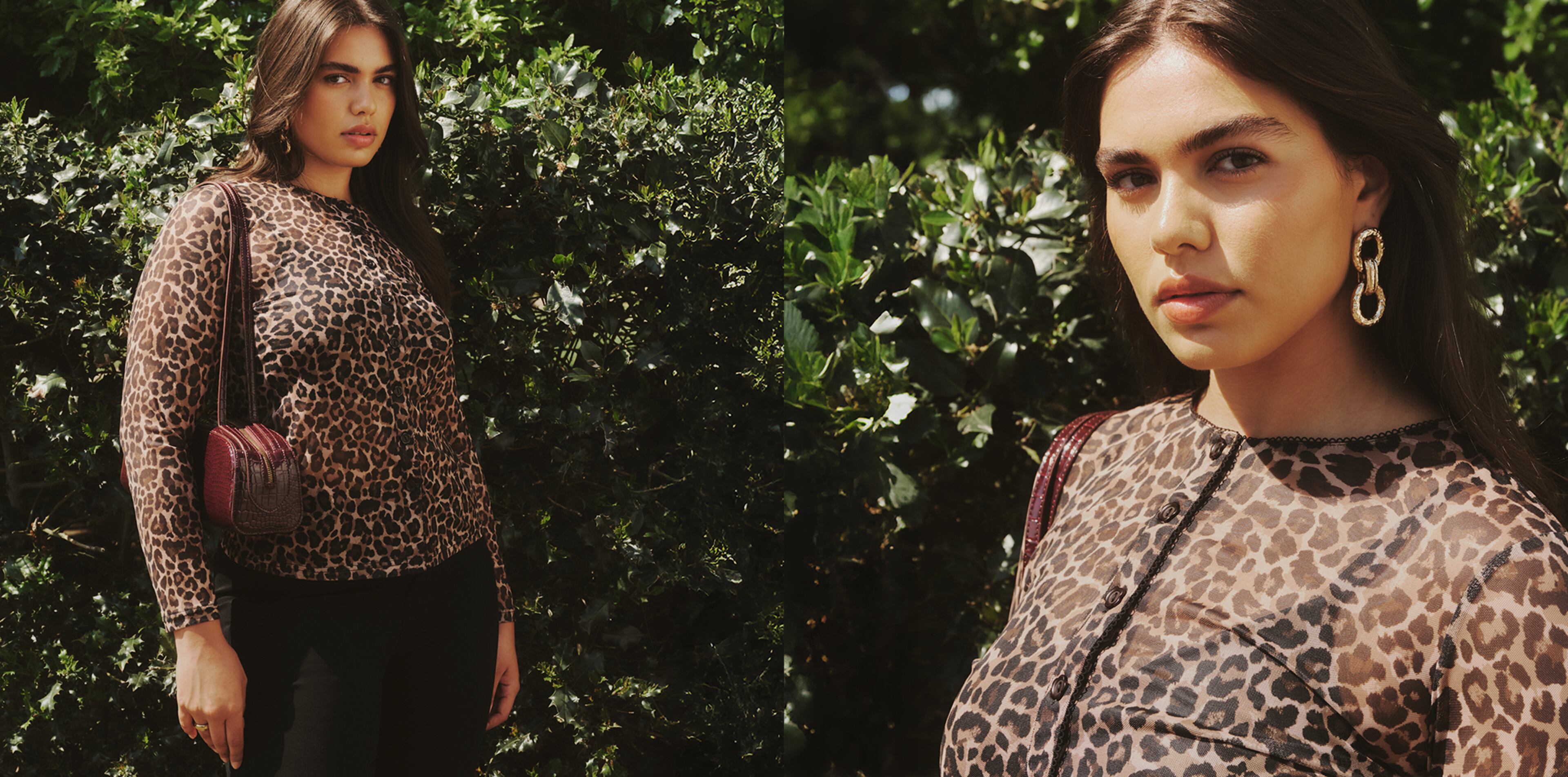 Model wears leopard print top