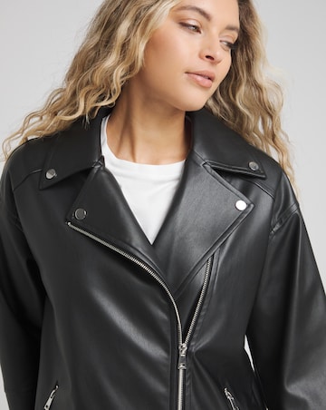 Black Faux Leather Oversized Belted Biker