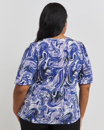 Marble Print Luxe Jersey Twist Detail Top