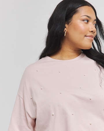 Dusty Pink Pearl Embellished T-Shirt