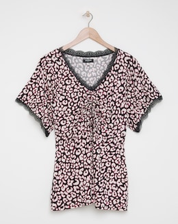 Black Animal Angel Sleeve Ruched Top